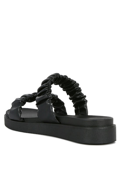FAUX LEATHER RUCHED STRAP PLATFORM SANDALS - Faylinn & Co