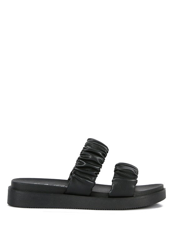 FAUX LEATHER RUCHED STRAP PLATFORM SANDALS - Faylinn & Co