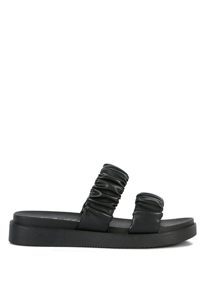 FAUX LEATHER RUCHED STRAP PLATFORM SANDALS - Faylinn & Co
