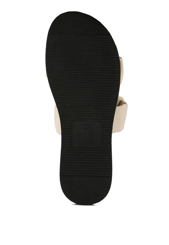 FAUX LEATHER RUCHED STRAP PLATFORM SANDALS - Faylinn & Co