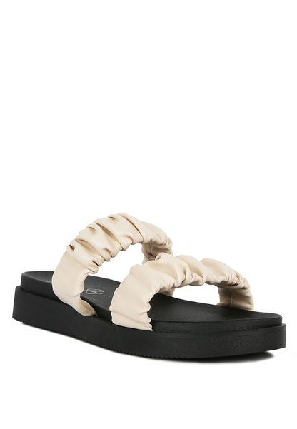 FAUX LEATHER RUCHED STRAP PLATFORM SANDALS - Faylinn & Co