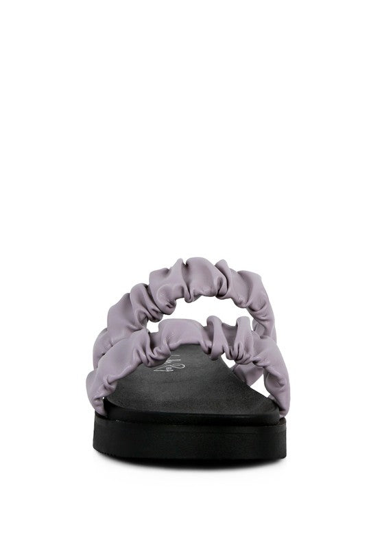 FAUX LEATHER RUCHED STRAP PLATFORM SANDALS - Faylinn & Co
