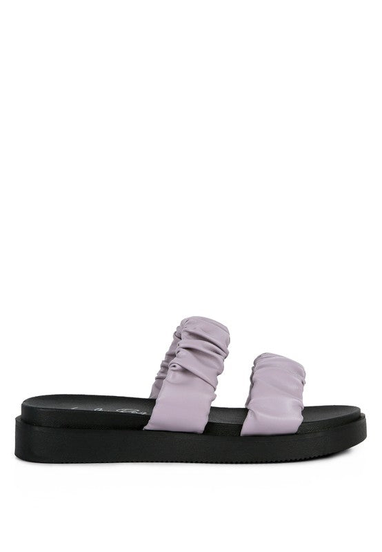 FAUX LEATHER RUCHED STRAP PLATFORM SANDALS - Faylinn & Co