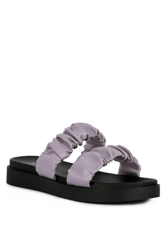 FAUX LEATHER RUCHED STRAP PLATFORM SANDALS - Faylinn & Co