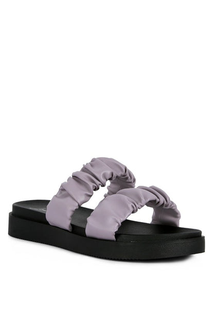 FAUX LEATHER RUCHED STRAP PLATFORM SANDALS - Faylinn & Co