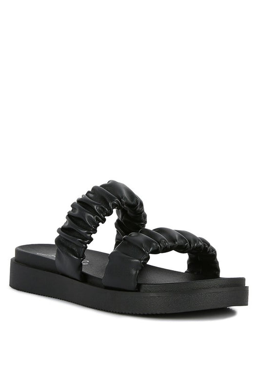 FAUX LEATHER RUCHED STRAP PLATFORM SANDALS - Faylinn & Co
