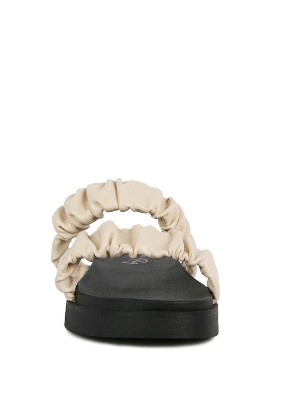 FAUX LEATHER RUCHED STRAP PLATFORM SANDALS - Faylinn & Co
