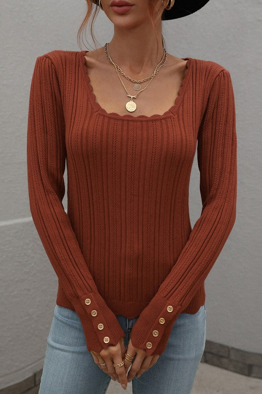 Top with Button Detail - Faylinn & Co