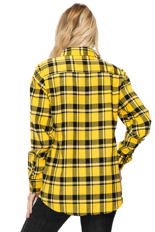 Boyfriend Fit Checker Plaid Flannel Long Sleeve - Faylinn & Co
