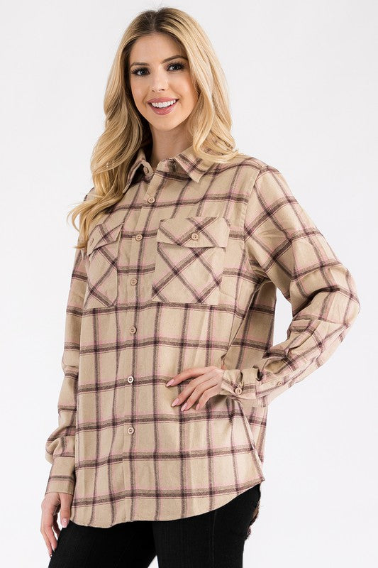 Boyfriend Fit Checker Plaid Flannel Long Sleeve - Faylinn & Co