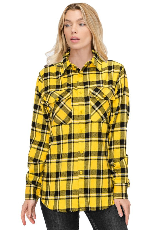 Boyfriend Fit Checker Plaid Flannel Long Sleeve - Faylinn & Co
