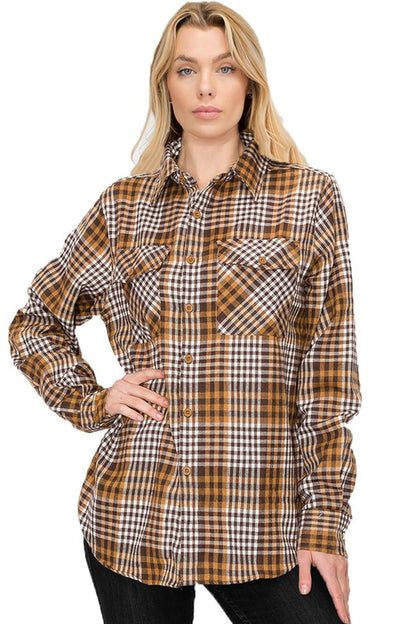 Boyfriend Fit Checker Plaid Flannel Long Sleeve - Faylinn & Co
