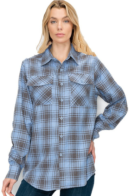 Boyfriend Fit Checker Plaid Flannel Long Sleeve - Faylinn & Co