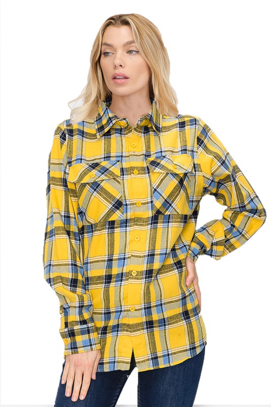 Boyfriend Fit Checker Plaid Flannel Long Sleeve - Faylinn & Co