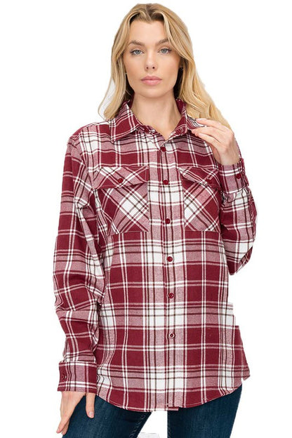 Boyfriend Fit Checker Plaid Flannel Long Sleeve - Faylinn & Co