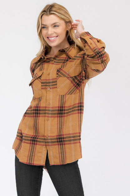 Boyfriend Fit Checker Plaid Flannel Long Sleeve - Faylinn & Co