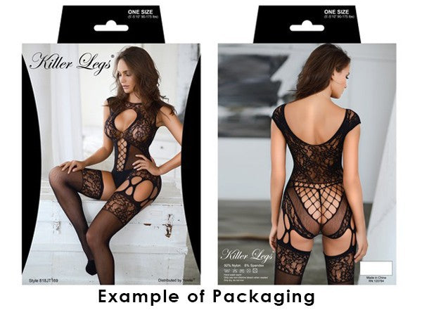 Diamond Net Long Sleeve Fishnet Bodystocking w Thong - Faylinn & Co