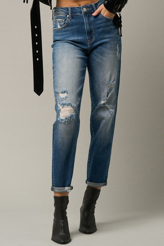 Distressed Girlfriend Jeans - Faylinn & Co