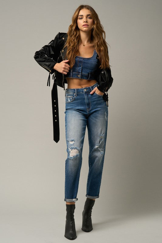 Distressed Girlfriend Jeans - Faylinn & Co