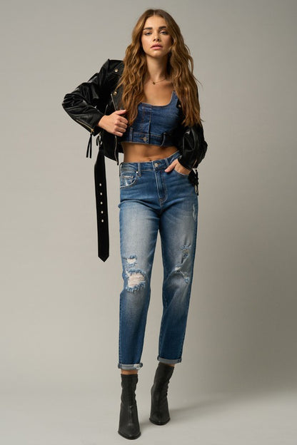 Distressed Girlfriend Jeans - Faylinn & Co
