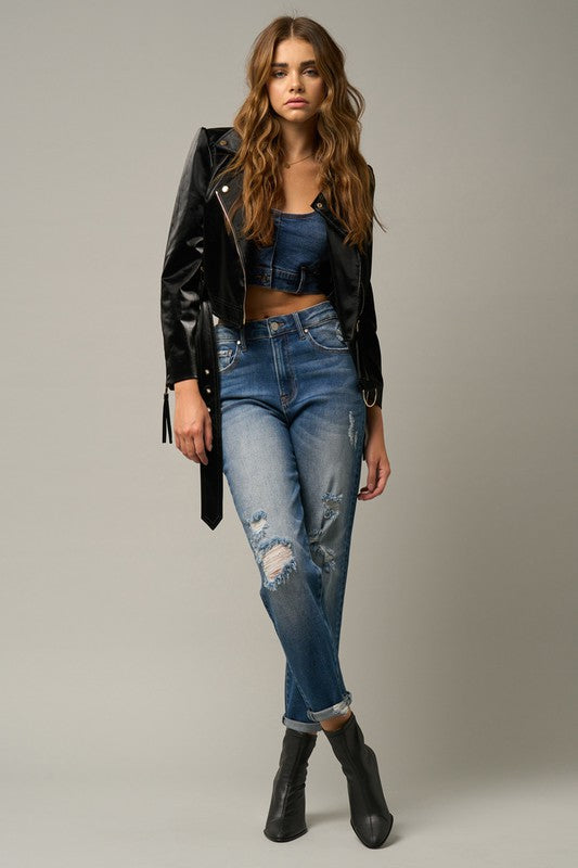 Distressed Girlfriend Jeans - Faylinn & Co