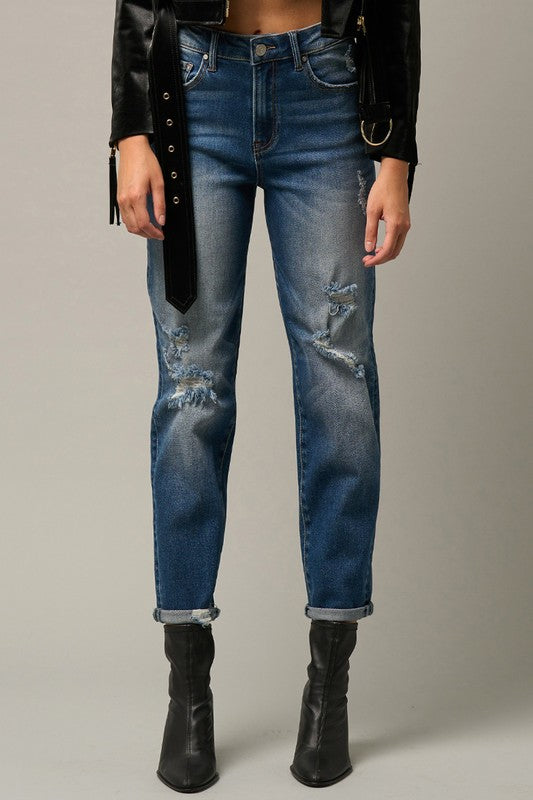 Distressed Girlfriend Jeans - Faylinn & Co