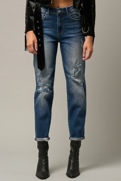 Distressed Girlfriend Jeans - Faylinn & Co