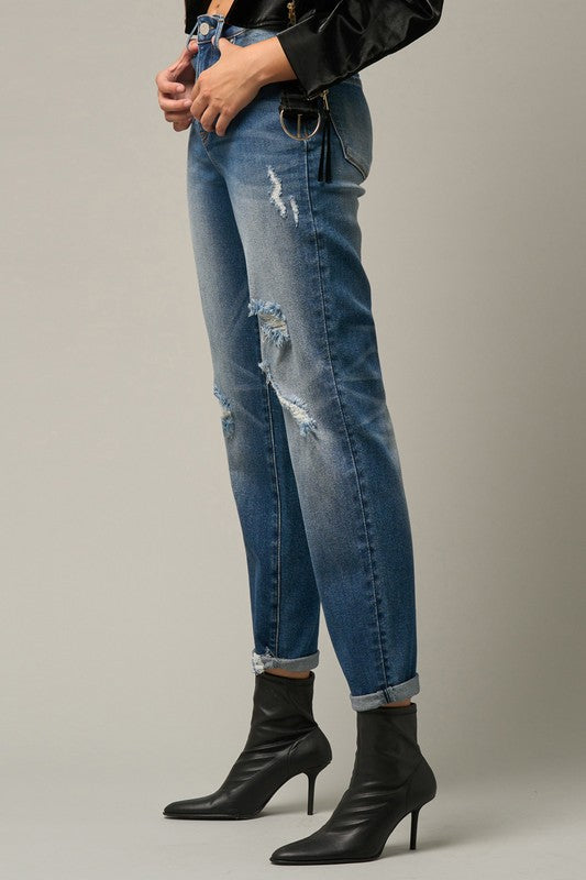 Distressed Girlfriend Jeans - Faylinn & Co