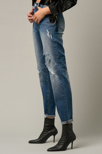Distressed Girlfriend Jeans - Faylinn & Co