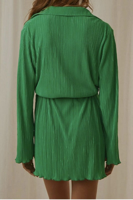 Ribbed long sleeve button down dress - Faylinn & Co