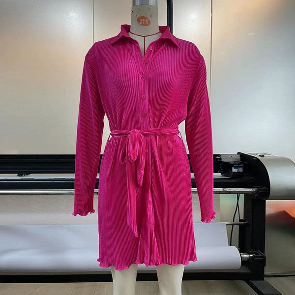 Ribbed long sleeve button down dress - Faylinn & Co