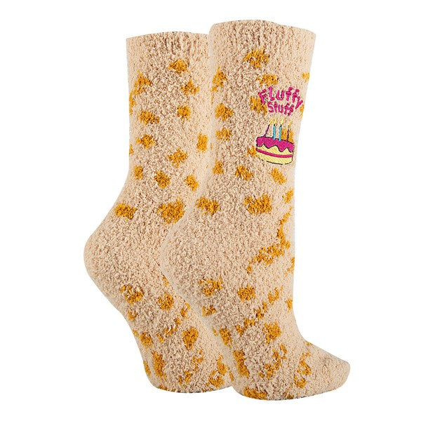 Womens Fuzzy Crew Socks - Fluffy Birthday - Faylinn & Co