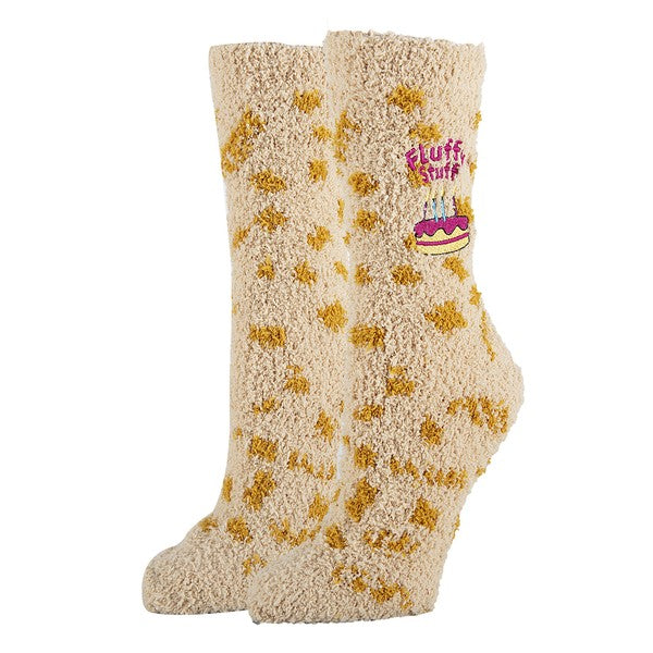 Womens Fuzzy Crew Socks - Fluffy Birthday - Faylinn & Co