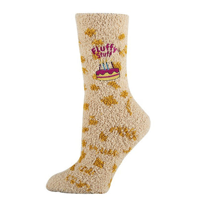 Womens Fuzzy Crew Socks - Fluffy Birthday - Faylinn & Co