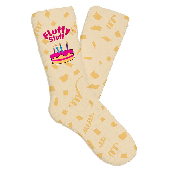 Womens Fuzzy Crew Socks - Fluffy Birthday - Faylinn & Co