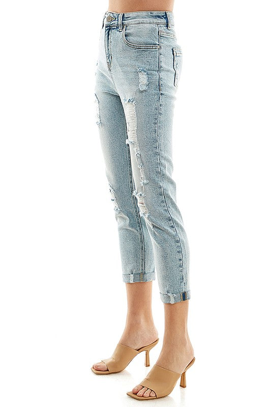 Destructed Cuffed Boyfriend Jean - Faylinn & Co