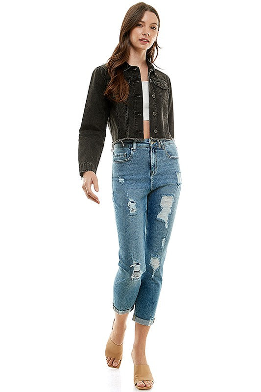 Destructed Cuffed Boyfriend Jean - Faylinn & Co