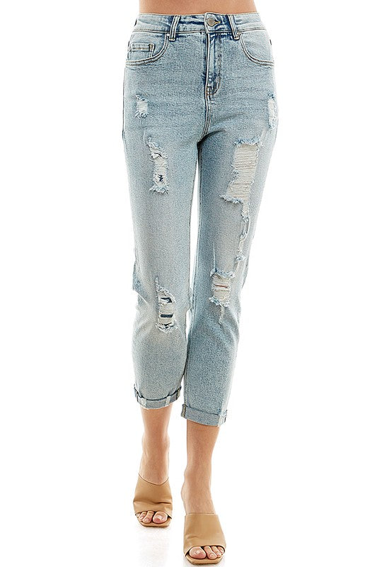 Destructed Cuffed Boyfriend Jean - Faylinn & Co