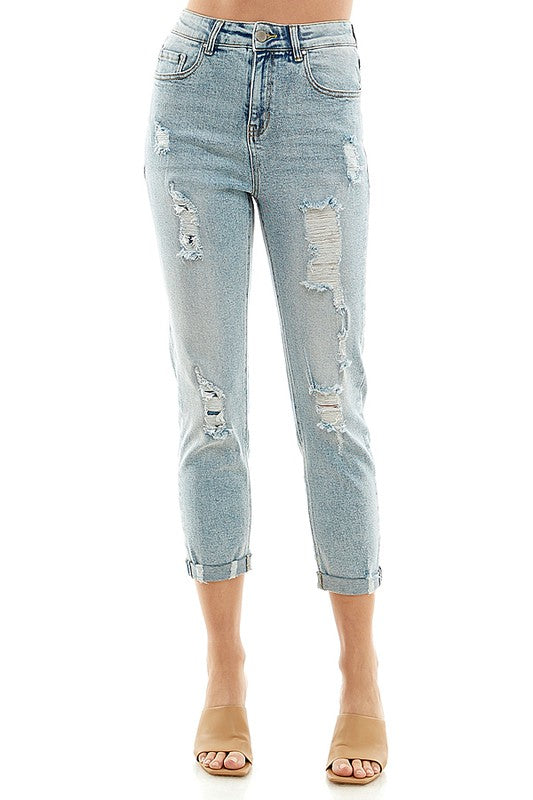 Destructed Cuffed Boyfriend Jean - Faylinn & Co