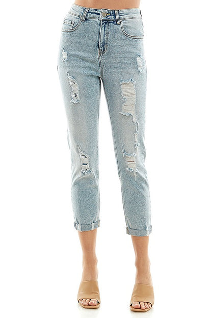 Destructed Cuffed Boyfriend Jean - Faylinn & Co