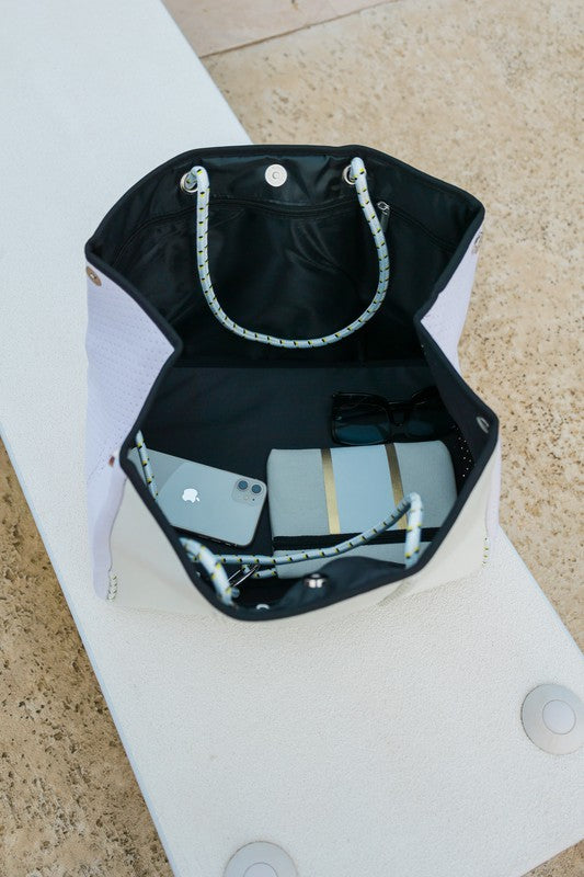 The South Beach - Gold Stripe White Neoprene - Faylinn & Co