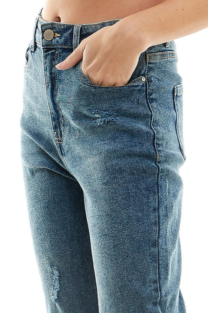 DISTRESSED DETAILED STRAIGHT LEG JEANS - Faylinn & Co