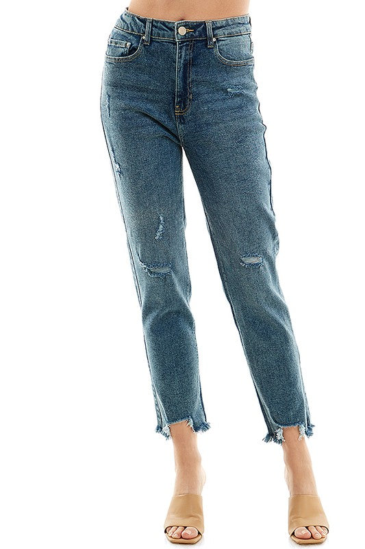 DISTRESSED DETAILED STRAIGHT LEG JEANS - Faylinn & Co