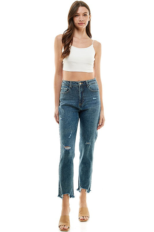 DISTRESSED DETAILED STRAIGHT LEG JEANS - Faylinn & Co