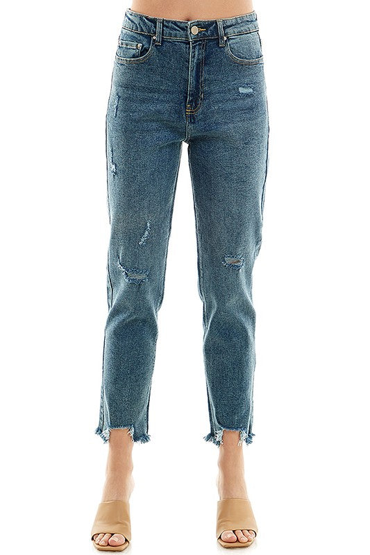 DISTRESSED DETAILED STRAIGHT LEG JEANS - Faylinn & Co