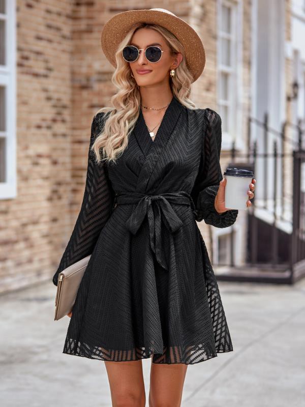 Long sleeve wrap front dress - Faylinn & Co