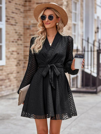 Long sleeve wrap front dress - Faylinn & Co