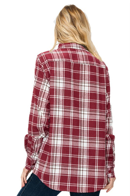 Boyfriend Fit Checker Plaid Flannel Long Sleeve - Faylinn & Co