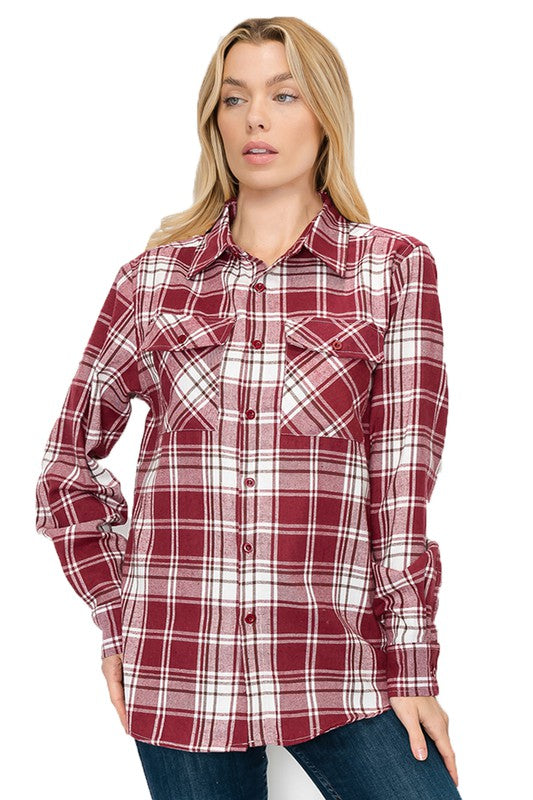 Boyfriend Fit Checker Plaid Flannel Long Sleeve - Faylinn & Co