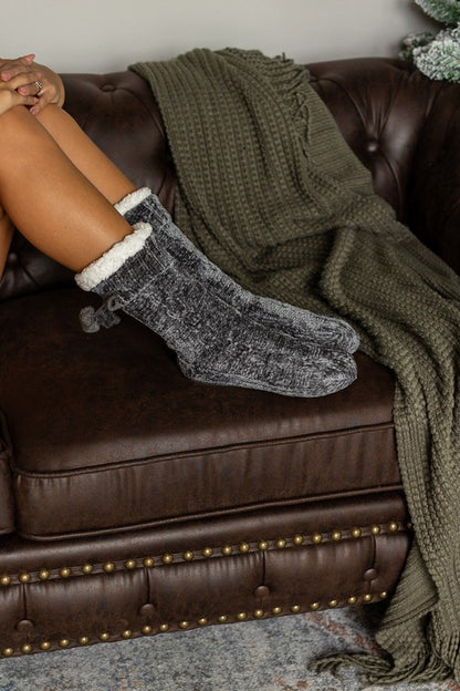 The Meredith - Cozy Fleece lined Pom Socks - Faylinn & Co